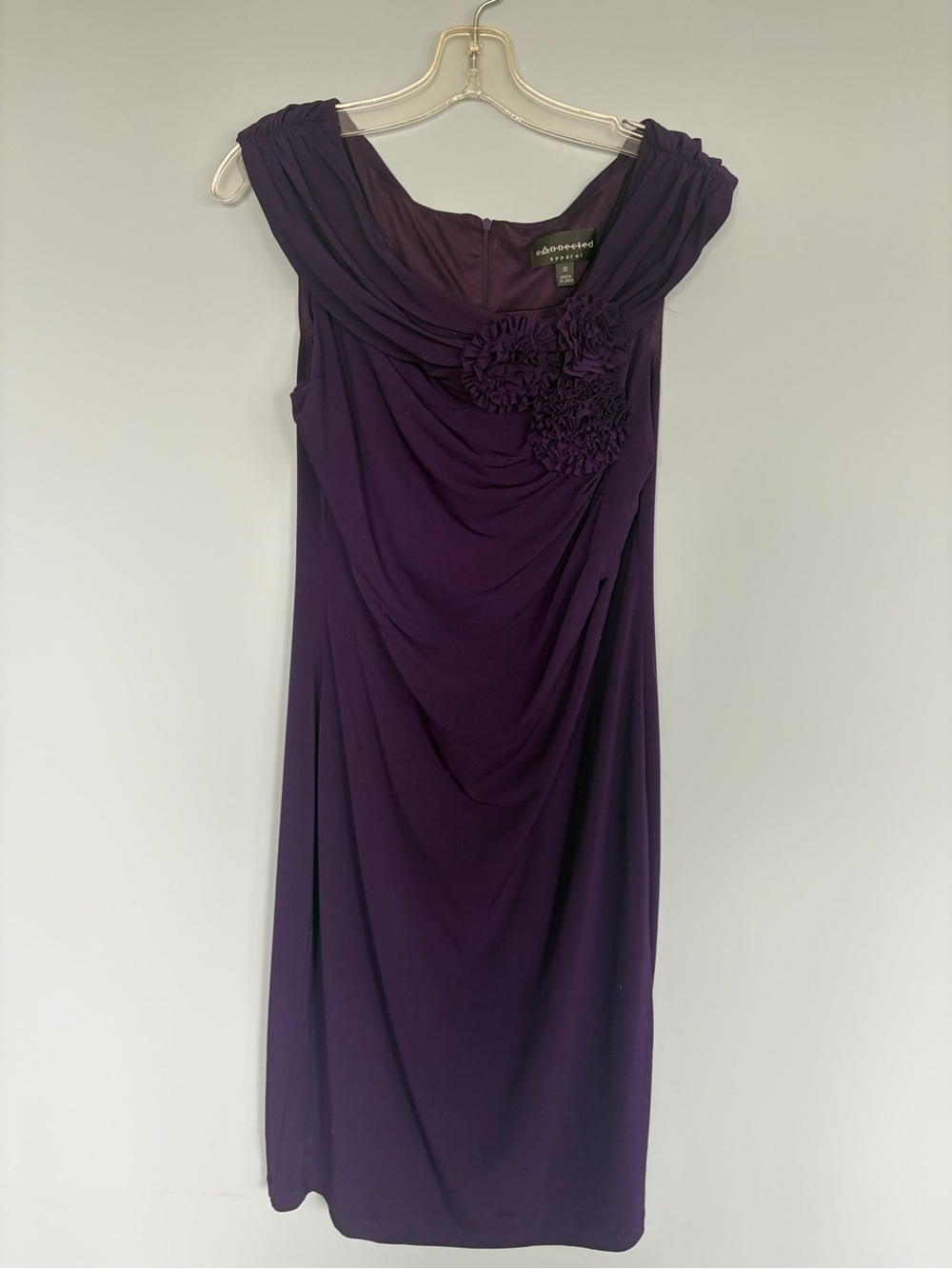 Adrianna Papell Purple Draped Floral Accent Cocktail Dress
